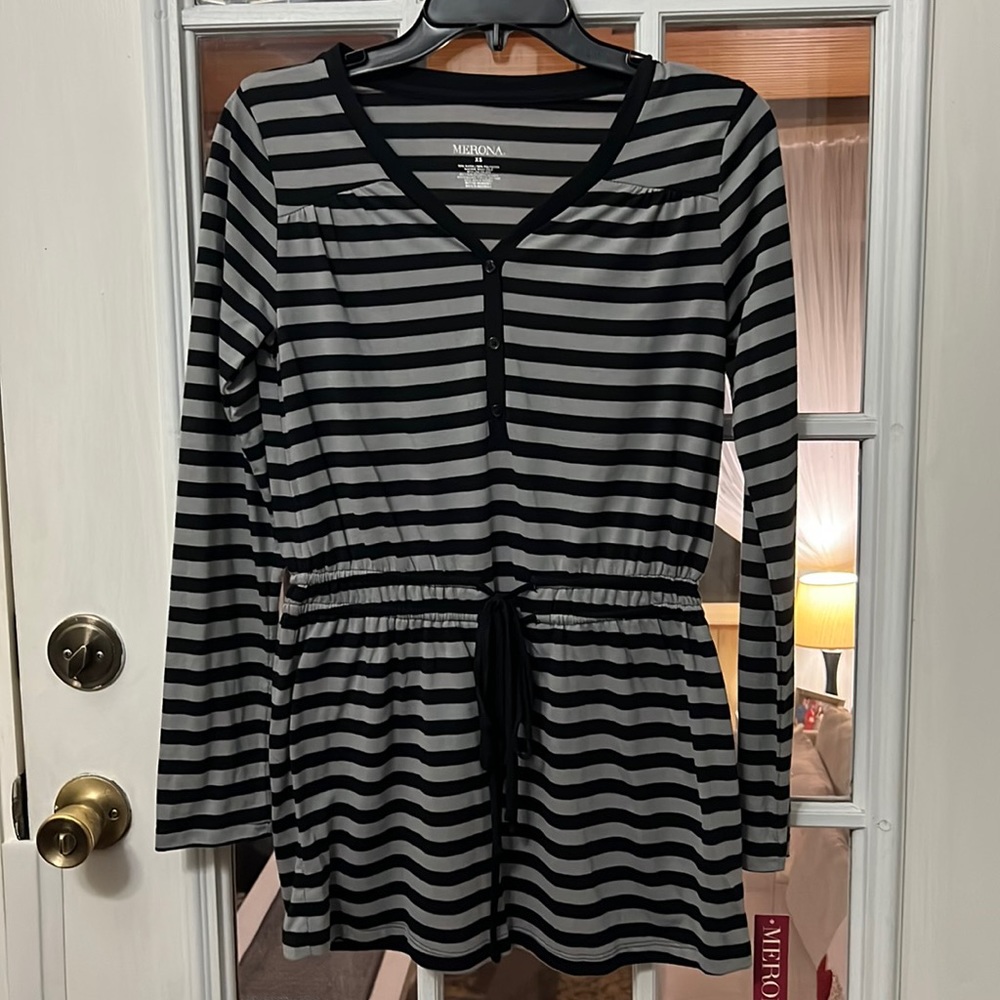 Merona striped long sleeve dress with elastic cinched waist